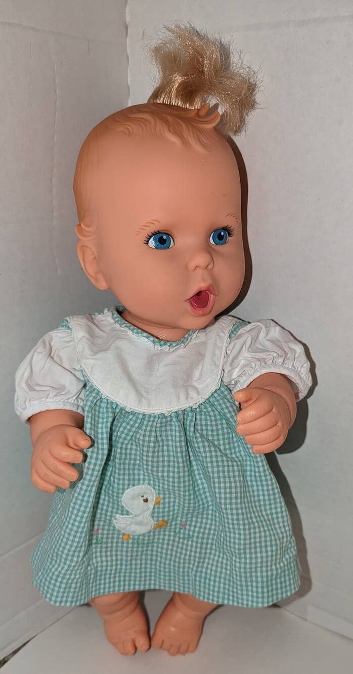 Vintage 1994 15" Vinyl Gerber Wet Dry Baby Doll Toy Biz Blue Eyes Blond Hair
